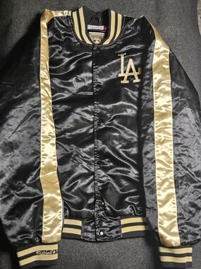 Mitchell & Ness LA Satin Bomber Jacket - Black & Gold